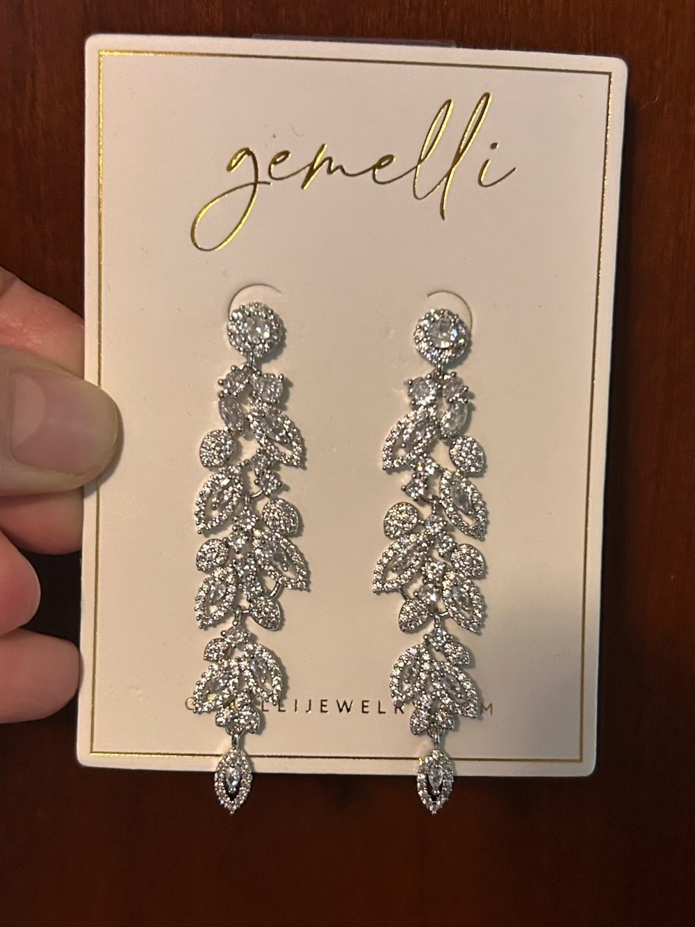 Gemelli Silver Leaf Crystal Drop Earrings
